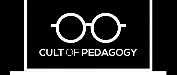 Graphic of a laptop opened with the cult of pedagogy logo displayed on the screen.