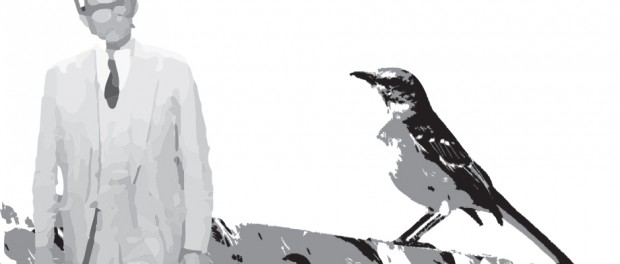 Illustration of Atticus and a mockingbird