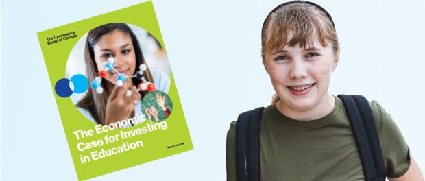 Image of a teenage student looking towards the viewer smiling the cover image of the report The Economic Case for Investing in Education.