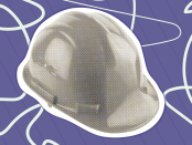 Photo of enlarged hard hat with scribbled background texture.