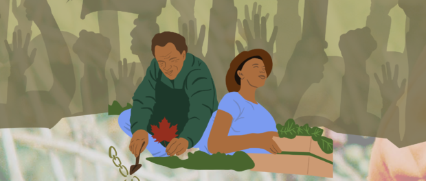 Canadas Seasonal 2 persons cultivating vegetables