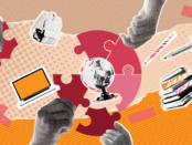 Illustration for the article: "International Teaching Partnerships". An illustration depicting hands from diverse backgrounds reaching out toward interconnected puzzle pieces. Together, the pieces symbolize collaboration, mutual support, and transformative change within universities. The composition emphasizes unity in diversity, global cooperation, and the collective effort to advance higher education.